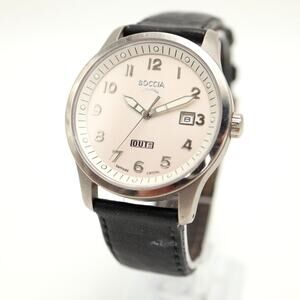 Boccia Titanium Mens 38mm Date Watch Sapphire Crystal Black Leather New Battery